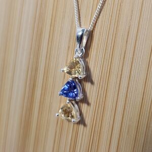 NIB VTG Natural Tanzanite & Golden Topaz Trilogy 925 Pendant Necklace 18"